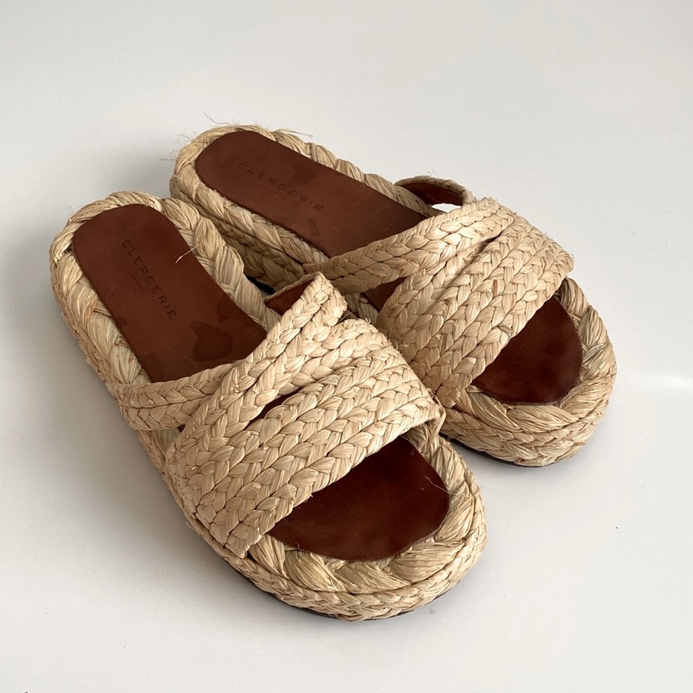 Robert Clergerie Paris Idalie Raffia Flatform Woven Sandal Size 39 1/2. US 9
